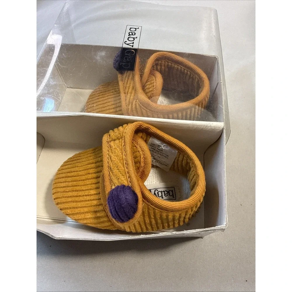 Vintage Baby Gap Mustard Yellow Corduroy Booties Crib Shoes Soft Sole Size 0 NIB